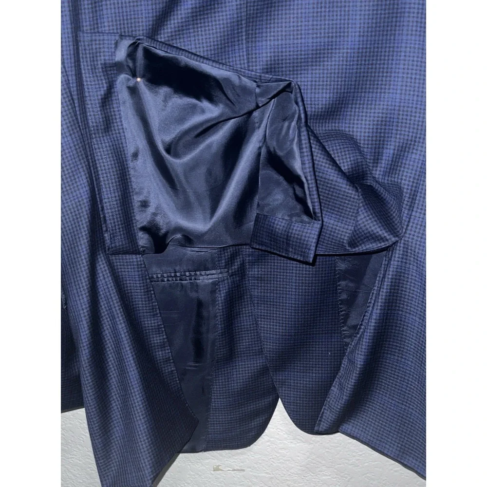 CANALI Suit Jacket Men's 44L Dual Vent 100% Wool Blue Windowpane 54L EU Coat